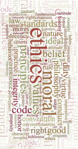 wordle cloud of ethics morals and values words